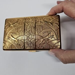 ELGIN Gold DECO 1930'S Embossed Compact MAKE UP Case w Carry Case
